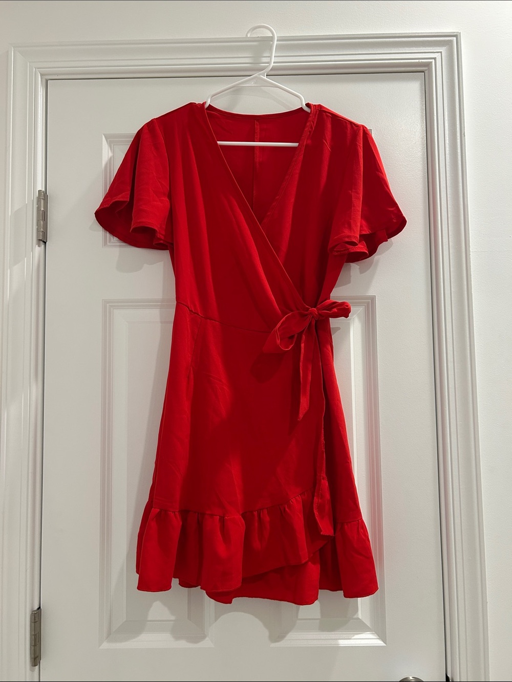 Red Wrap Mini Dress with Tie Waist